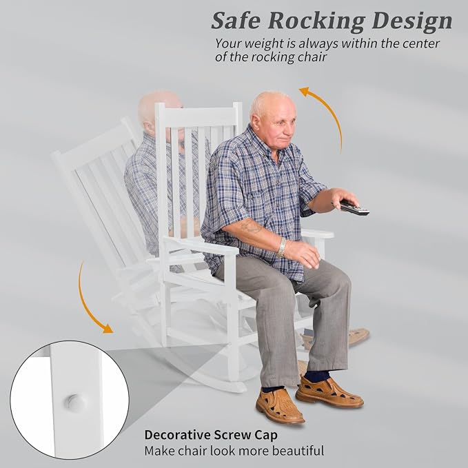 Outvita Outdoor Rocking Chair, Solid Wood High Back Rocker, All Weather Lounge - Image 5