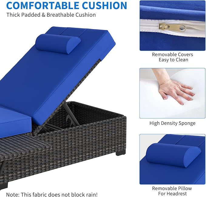 GAOMON Chaise Lounge Chairs Set of 2, Outdoor PE Rattan Chaise Lounge Chair - Image 6