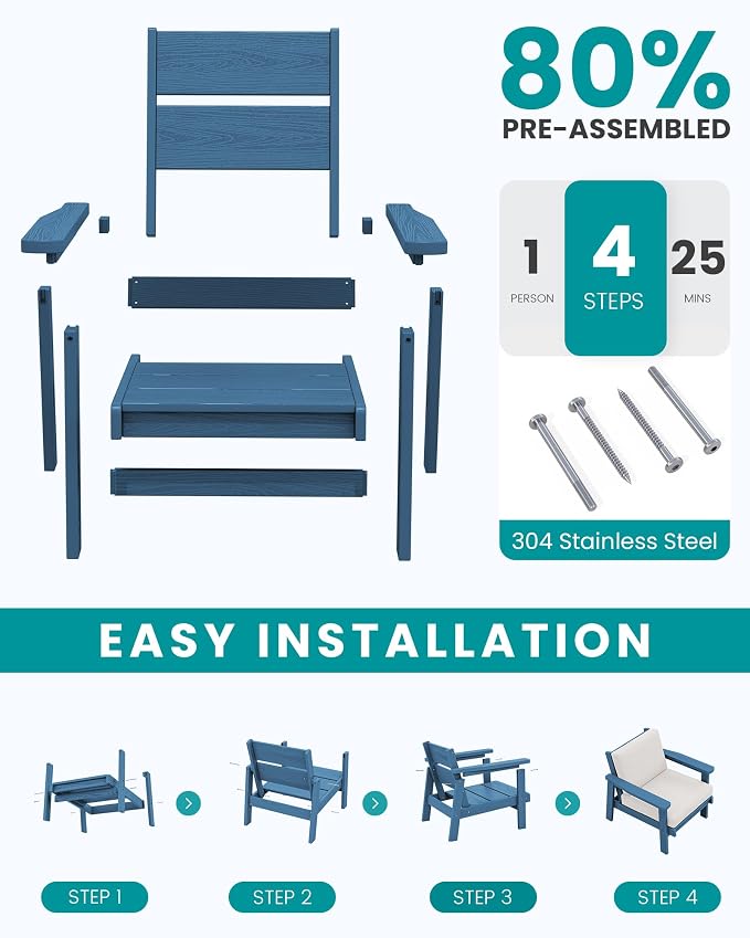 SERWALL HDPE Outdoor Couch, All-Weather Wood-Like Outdoor Sofa Set - Image 9
