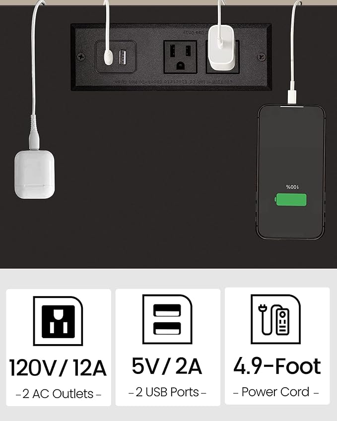 TUTOTAK End Table with Charging Station, Side Table with USB Ports and Outlets - Image 5
