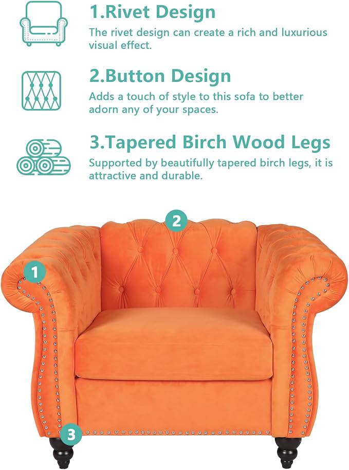 QHITTY 3 Piece Living Room Set, Sectional Chesterfield Sofa Chair Contemporary - Image 3