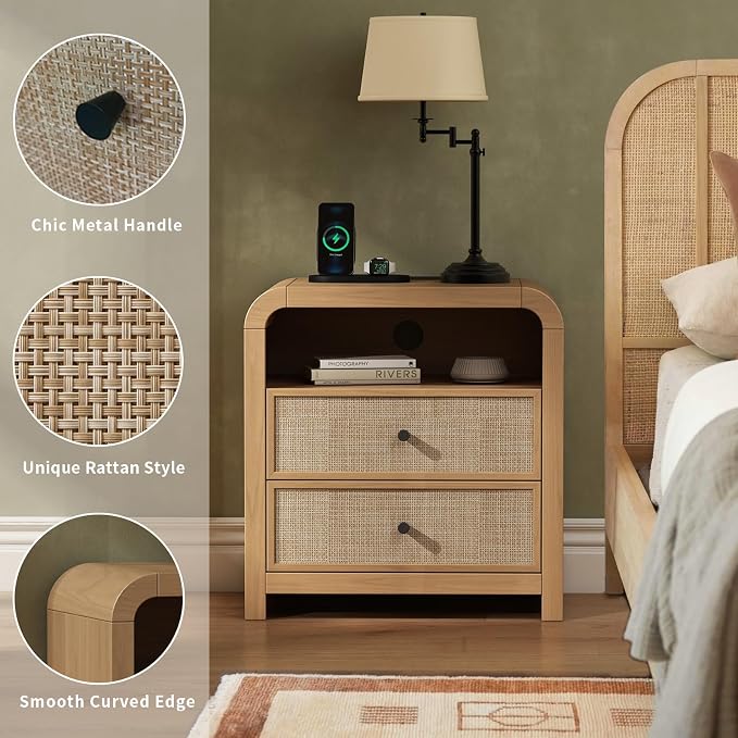 Oak&Sparrow Rattan Nightstand Set of 2, 23.6'' Rattan End Table - Image 7