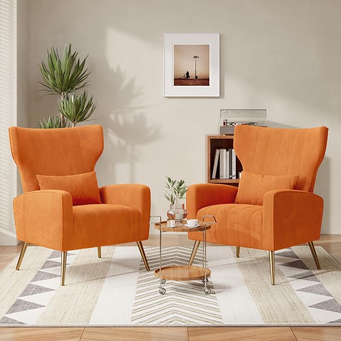 Nebuaegis Velvet Accent Chair Set of 2Wingback by Nebuaegis