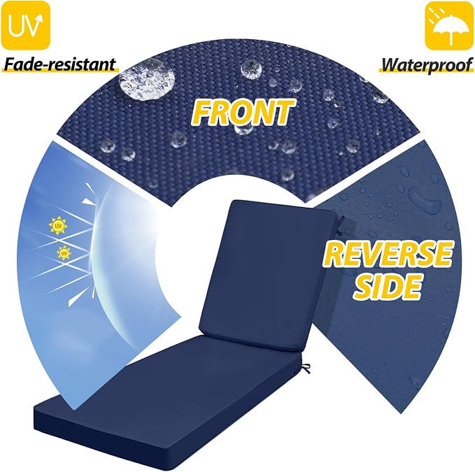 AAAAAcessories Outdoor Chaise Lounge Cushions, Fade-Resistant, Waterproof Patio - Image 2
