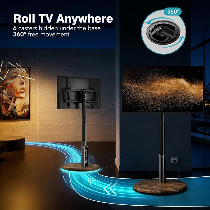 Mobile TV Stand with Power Outlet, Rolling TV Cart - Image 2