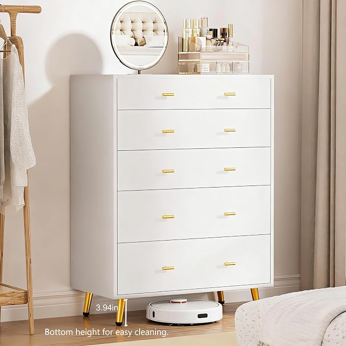 5 Drawer Dresser for Bedroom, 30.7" W x 38" H Tall Tempered Glass Top Dresser - Image 7