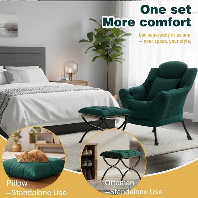 Lazy Chair with Ottoman, Large Accent Chair with Ottoman and a Throw Pillow - Image 3
