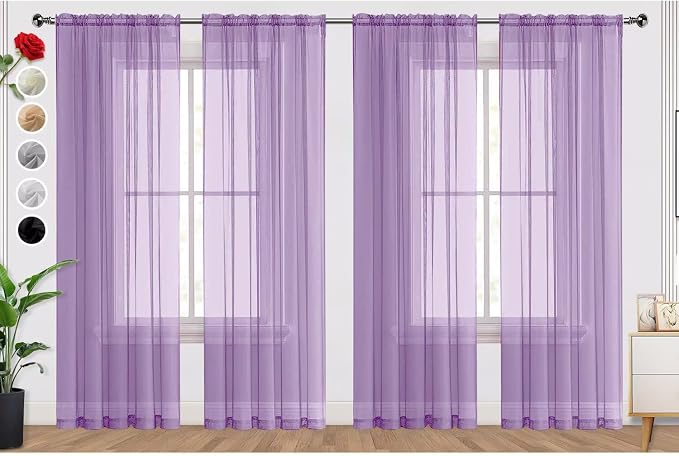SpaceDresser Lavender Sheer Curtains 4 Panels Rod Pocket Semi-Sheer Curtain 72 by SpaceDresser