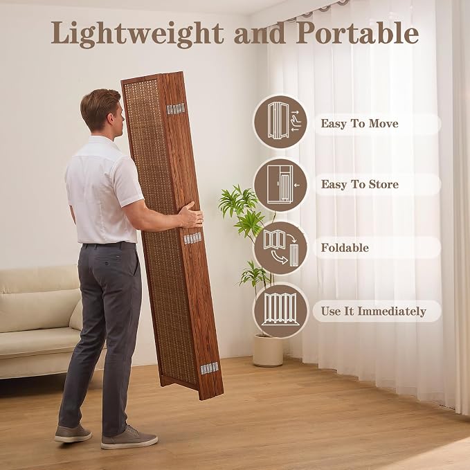 8 Panel Room Divider and Extra Wide Folding Privacy Screen, Bamboo Room Divider - Image 6