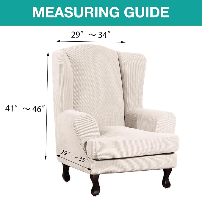 Turquoize Wingback Chair Covers 2 Piece Wing Chair Slipcover Stretch Slipcovers - Image 5