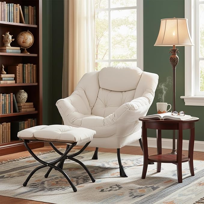 Welnow Lazy Chair with Ottoman, Modern Accent Chair with Armrests and a Side - Image 7