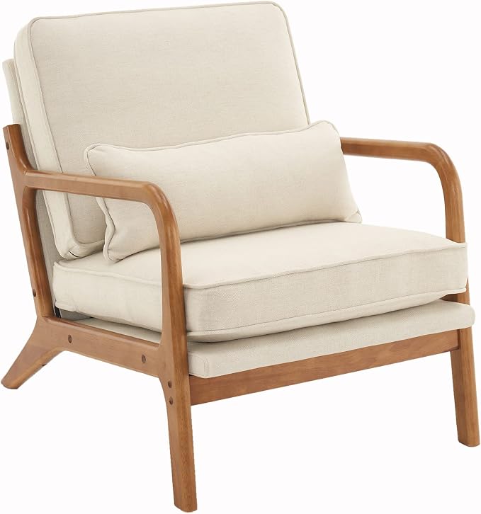 Bonnlo Fine Beige Accent Chairs Set of 2, Upholstered Mid Century Modern Lounge - Image 8