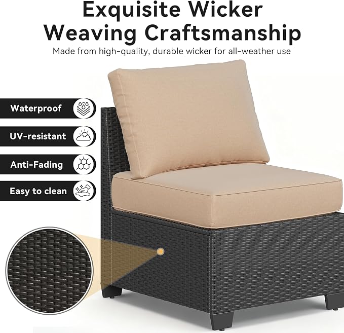 Aoxun Patio Furniture Set with 44'' Fire Pit Table, Widen Armrests Wicker - Image 8
