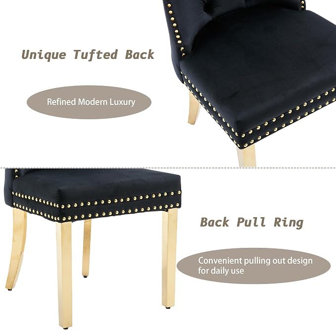KCC Velvet Dining Chairs Set of 2, Upholstered High-end Tufted Dining Chair - Image 6