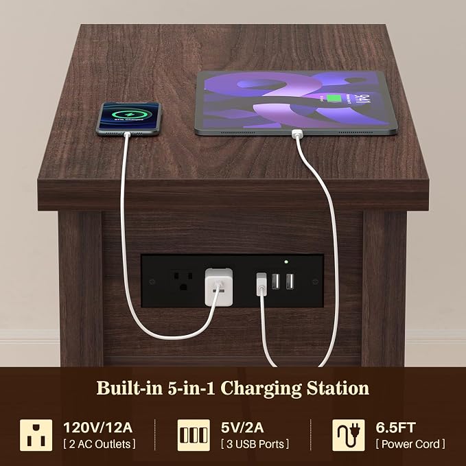 Narrow End Table Set of 2 with Charging Station - Image 9