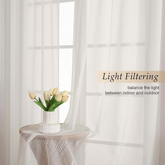 Ivory Sheer Curtains 84 Inches Long 2 Panels Set - Image 2
