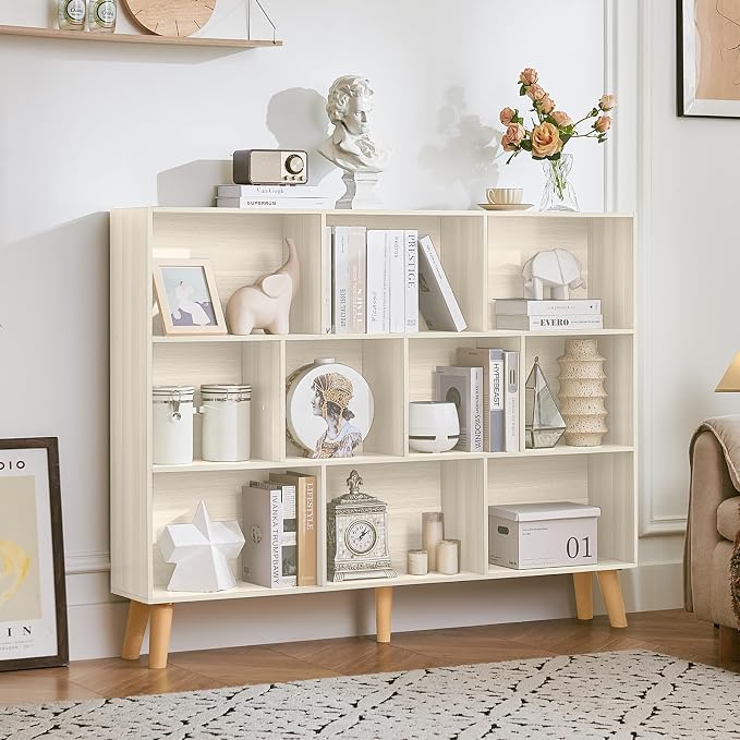 LEYAOYAO 10 Cube Bookshelf, 3 Tier Vintage 55" Wide Bookcase - Image 8