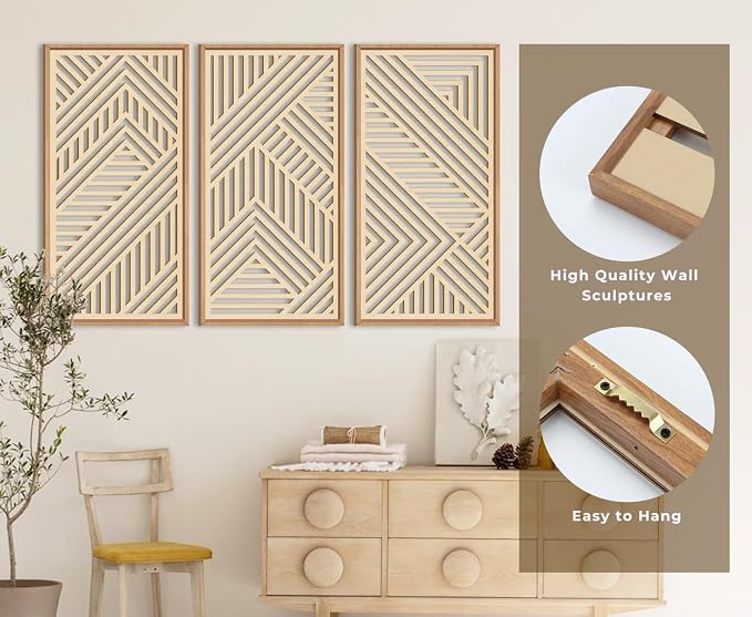IARTTOP Large Boho Wooden Wall Art 16x32 Inch Framed Mid century Modern Wood - Image 9