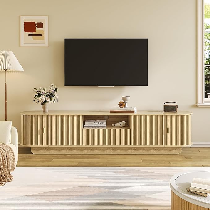 86.61'' Tambour TV Stand for 55-85 Inch, Modern Entertainment Center by ukaocai