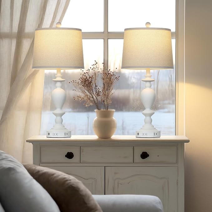 Cinkeda 28" White Farmhouse Table Lamps Set of 2 - Image 8