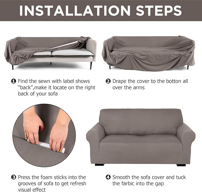 Peryiter 2 Pcs Sofa Covers Couch and Loveseat Covers Set Stretch Sofa Slipcover - Image 3