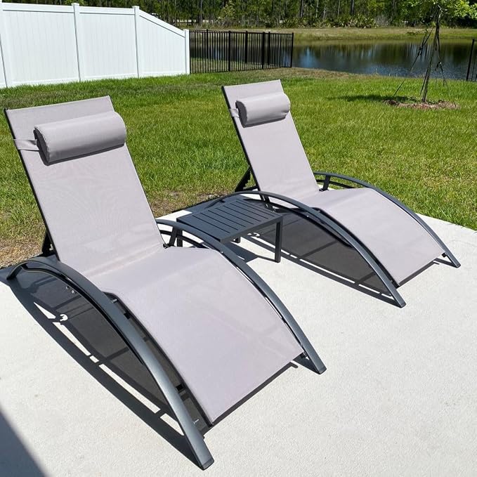 PURPLE LEAF Patio Chaise Lounge Set of 3 Outdoor Lounge Chair Beach Pool - Image 3