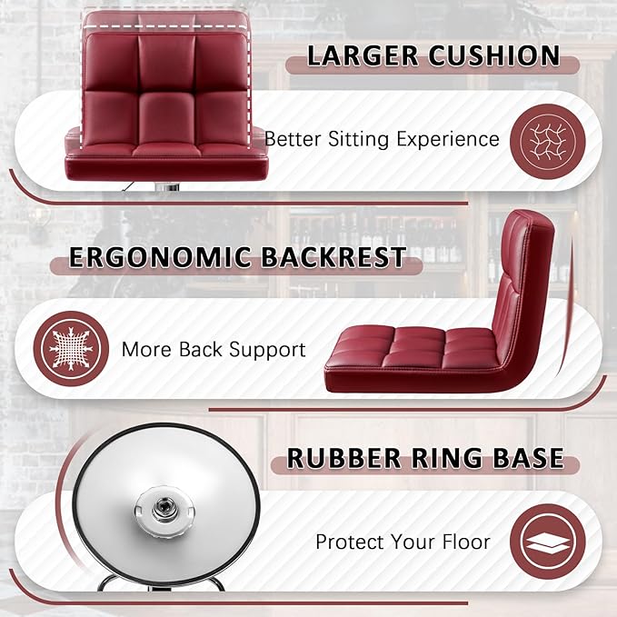 Homall Bar Stools Modern PU Leather Adjustable Swivel Barstools, Armless - Image 5