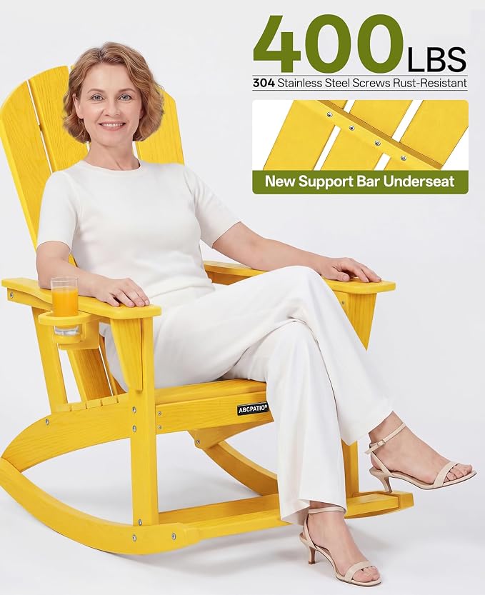 Outdoor Oversized Adirondack Rocking Chairs, All Weather HDPE Patio Rocking - Image 5