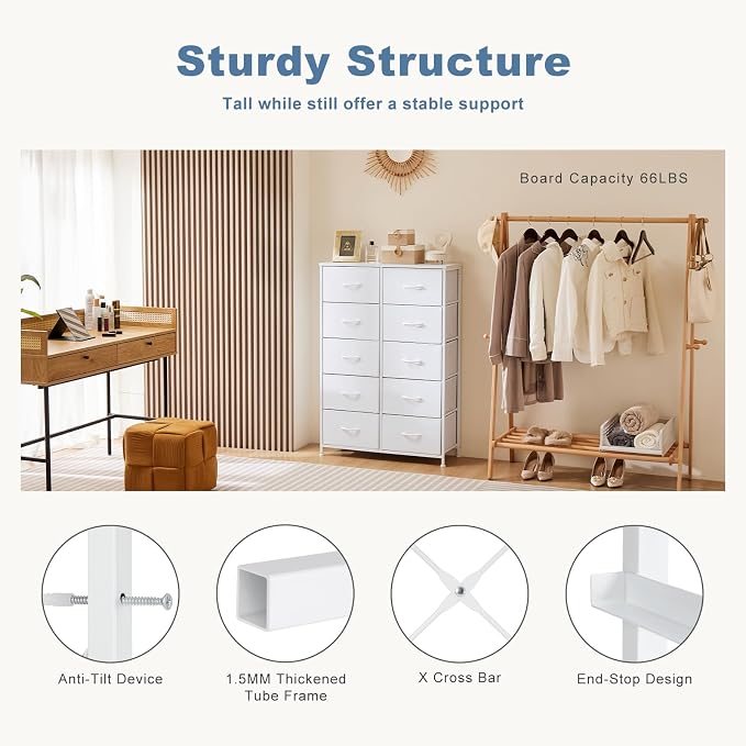 DUMOS Dresser for Bedroom, 10 Storage Drawers, Wide Fabric Closet Chests - Image 7