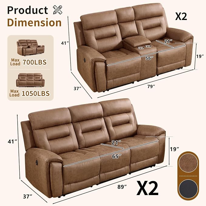 ANJ 3-Piece Faux Leather Power Recliner Sofa Set - Image 2