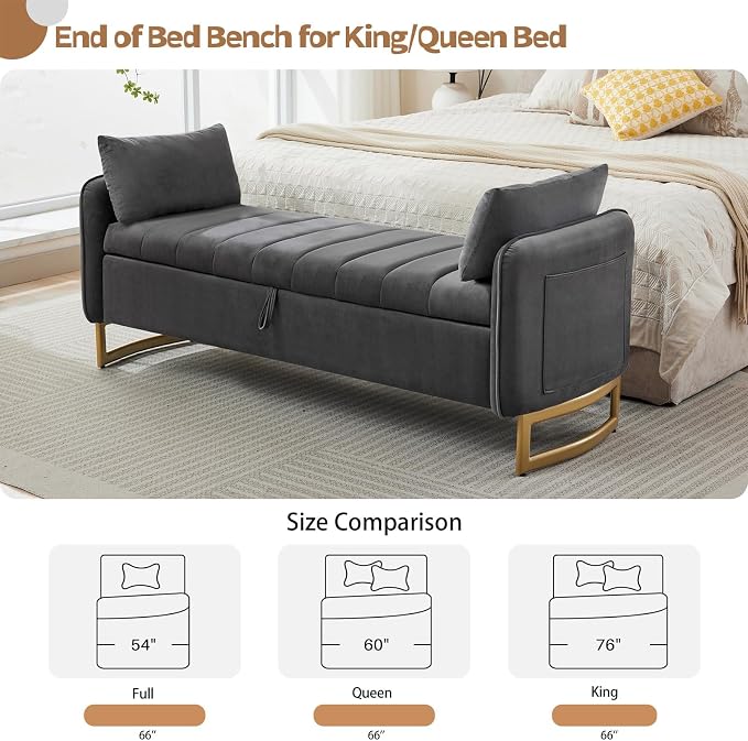66" King Size End of Bed Storage Bench, Storage Benches - Image 6