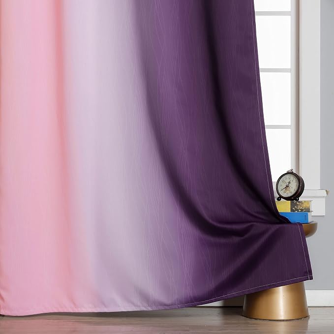 Pink and Purple Curtains 45 Inch Length 2 panels, Full Light Blocking Ombre - Image 6