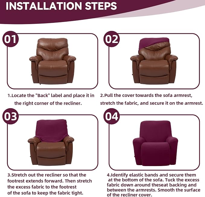 Cupuamon Recliner Chair Covers, Lazy Boy Recliner Covers Stretch Reclining - Image 6