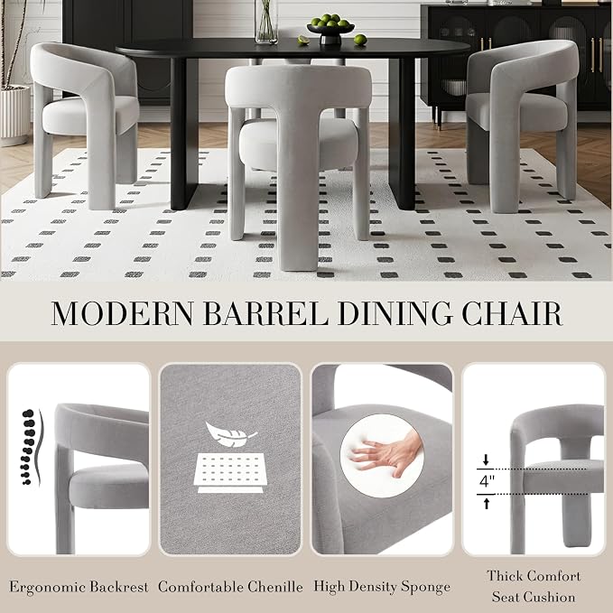 Modern Chenille Dining Chairs Set of 2, Upholstered Barrel Chairs - Image 4