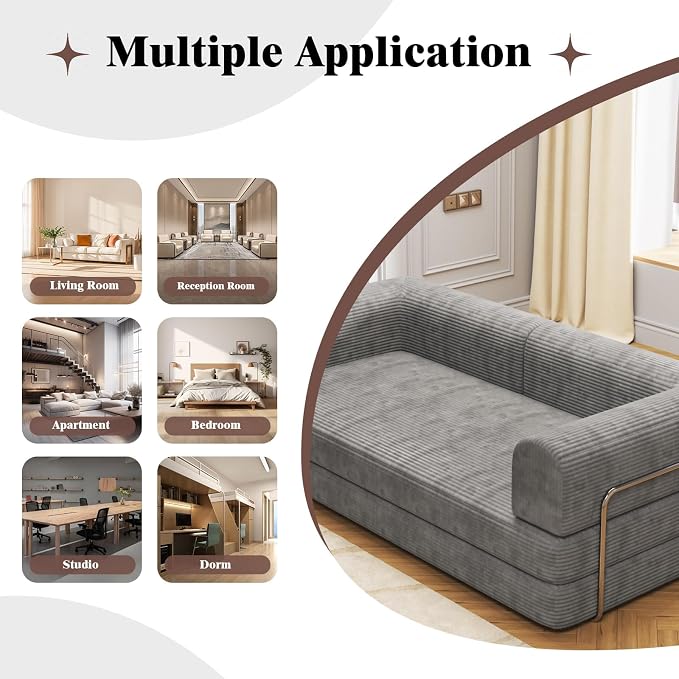 Garvee 78" Convertible Sleeper Sofa Bed, Plush Corduroy Futon Loveseat - Image 5