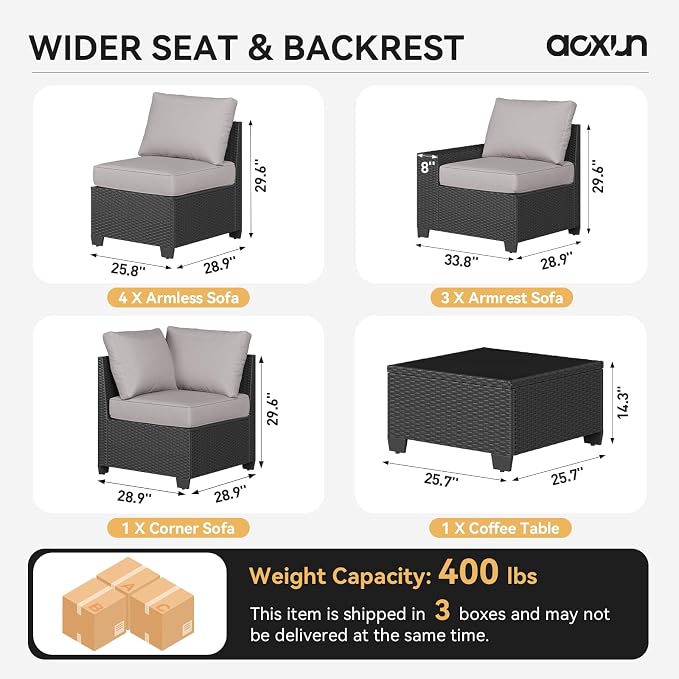 Aoxun Patio Furniture Set, Widen Armrests Wicker Outdoor Sectional - Image 5
