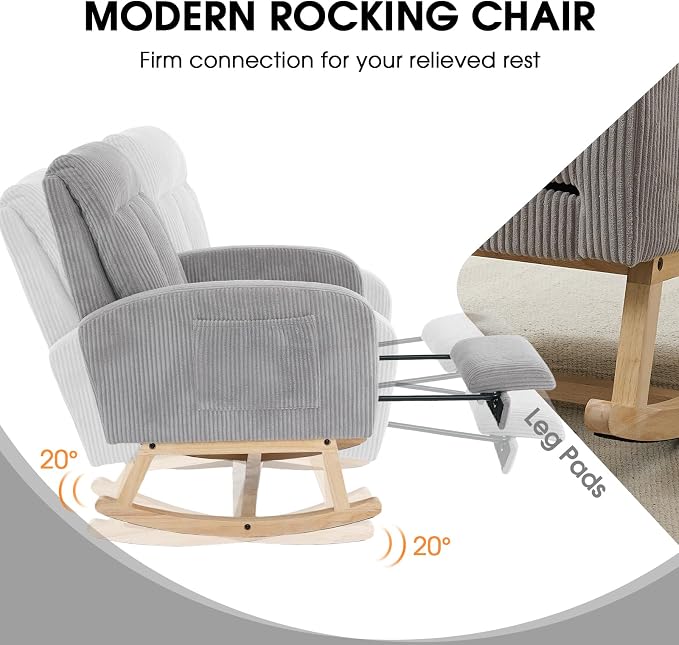 NIOIIKIT Nursery Rocking Chair, Corduroy Upholstered Rocking Chair - Image 5
