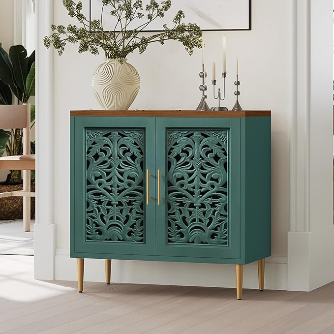 ARTPOWER Accent Cabinet with 2 Doors, Vintage Hollow Carving Buffet Cabinet by PowerofArtBetterforLife