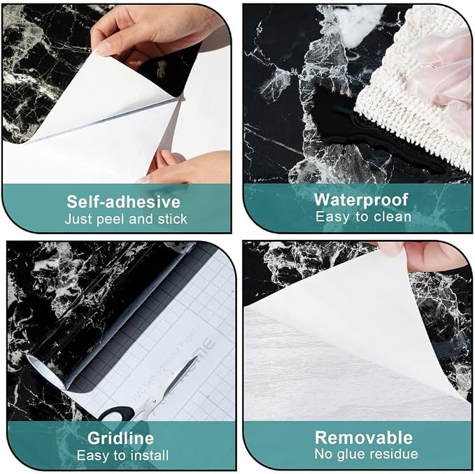 Arthome Black Marble Contact Paper, Peel and Stick Black Paper, Self Adhesive - Image 7