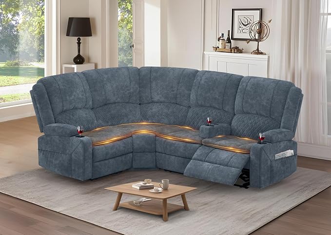 Yolsali Manual Reclining Sectional Sofa Set, 4 Seats Soft Fabric Recliner by SavortheHappyMoments