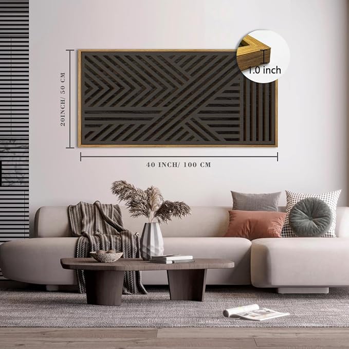 IARTTOP Extra Large Wood Black Wall Art 20x40 Inch Framed Abstract Geometric - Image 2