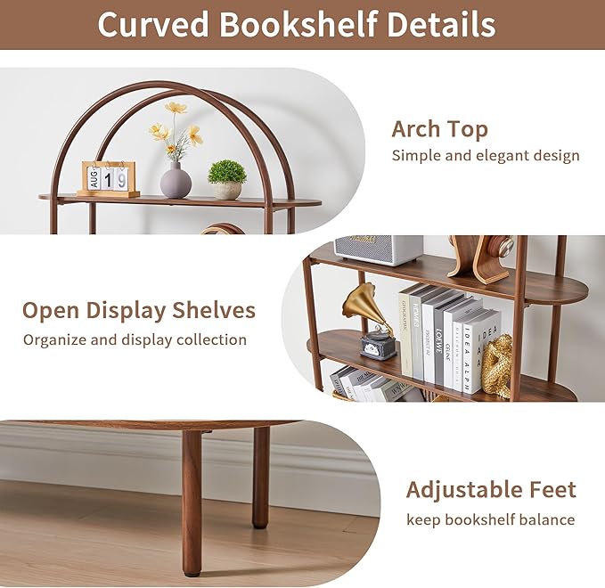 79" Tall Arched Bookshelf with Sliding Tambour Doors, Mid Century Modern Curved - Image 6