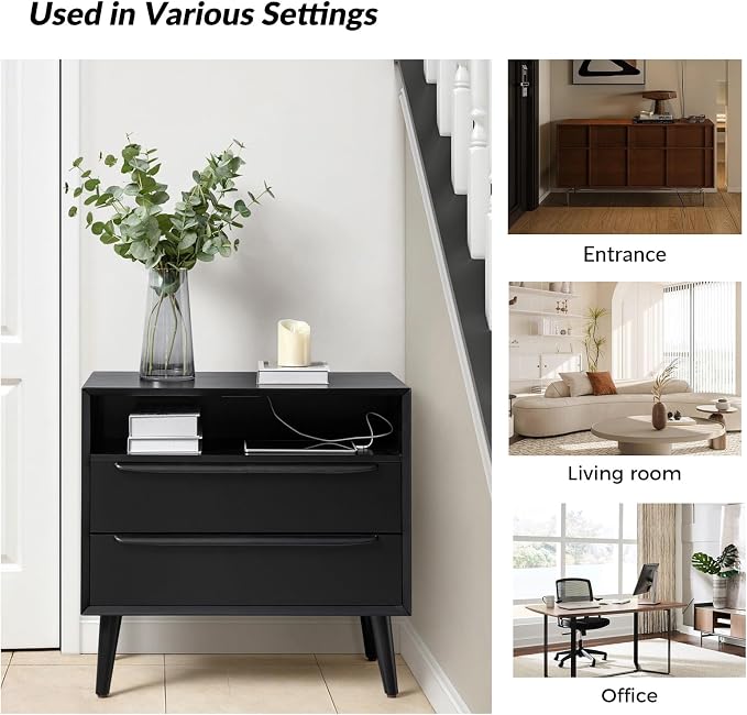 HULALA HOME End Table with Charging Station, Mid-Century Modern 2 Drawer and - Image 7