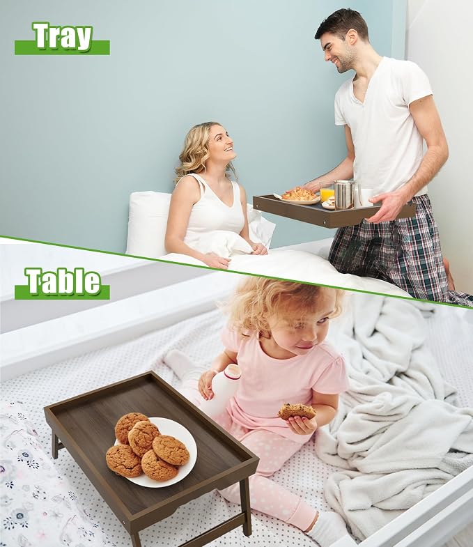 Artmeer Bed Tray Table with Folding Legs, Bamboo Breakfast in Bed - Image 2