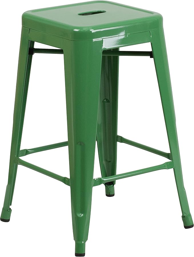 Flash Furniture Kai Commercial Grade 24" High Backless Green Metal by FlashFurniture