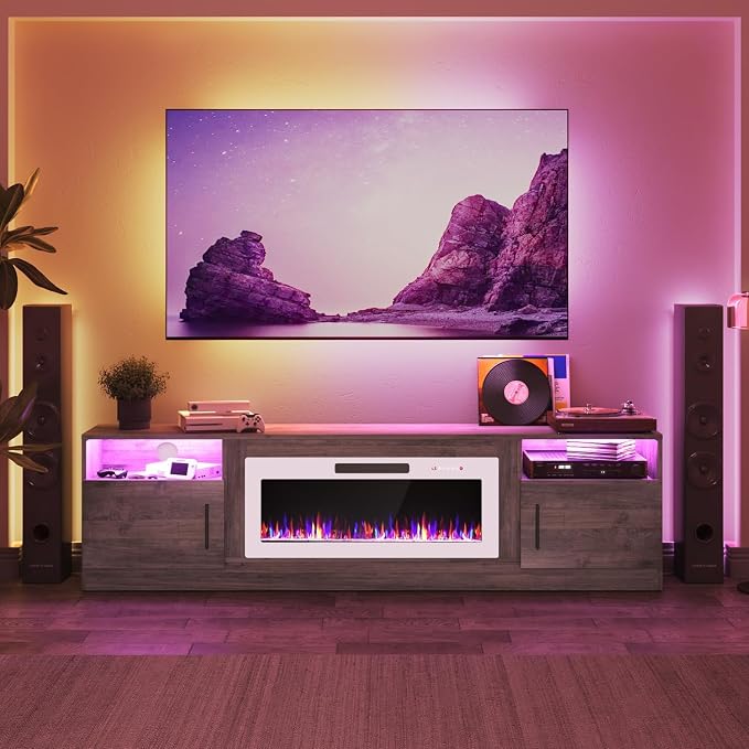 PRETZI Fireplace TV Stand with 36" Fireplace Up to 90" TVs, Remote Control - Image 6