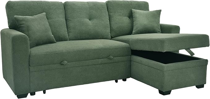 L Shaped Sectional Couch with Storage and Pull Out Bed, 3 Seater Sleeper Sofas by LITVZ