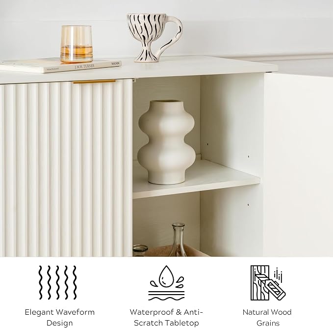 EYYTHUNG Fluted Cabinet with Storage Set of 3, Sideboard Buffet Cabinet with - Image 6
