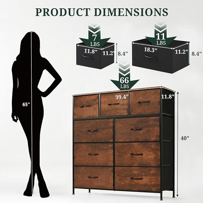 9-Drawer Dresser for Bedroom, Anti-Tip Tall Storage Organizer Chest of Drawers - Image 3