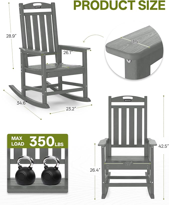 Outdoor Adirondack Rocking Chairs All-Weather HDPE Patio Rocker Chair - Image 3